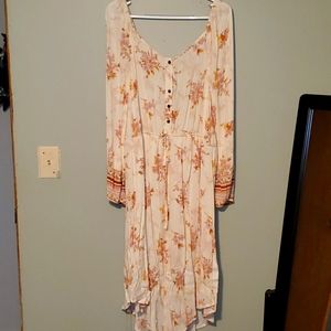 Boho Cream with Pink/Gold Accents Flowy Dress